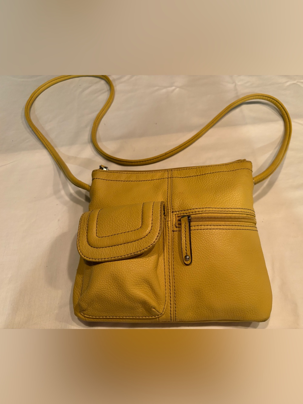 Tignanello Mustard Yellow Leather Crossbody Bag